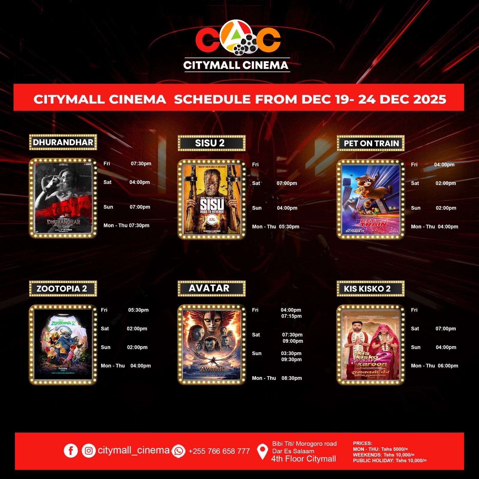 CITY MALL CINEMA SCHEDULE(19-24 DEC)