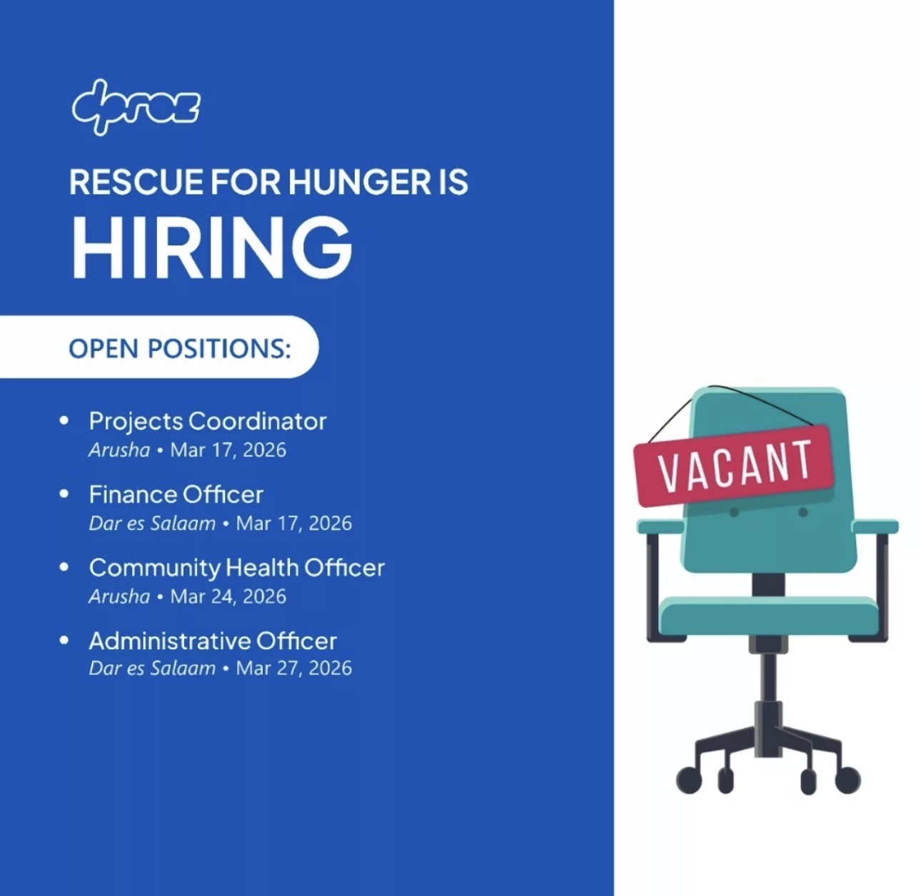 RESCUE FOR HUNGER IS HIRING