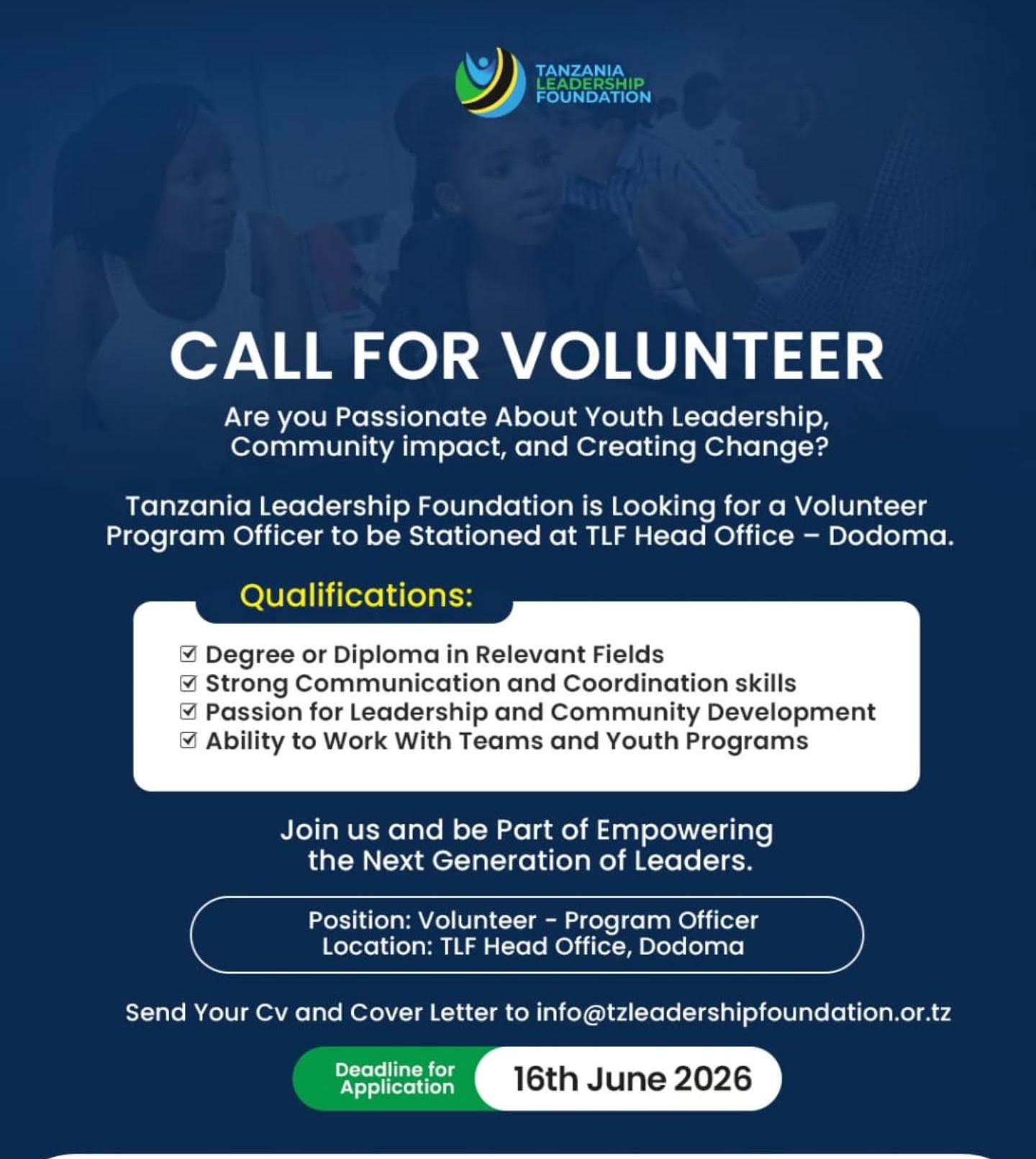 Tanzania Leadership Foundation inatafuta Volunteer Program Officer DODOMA