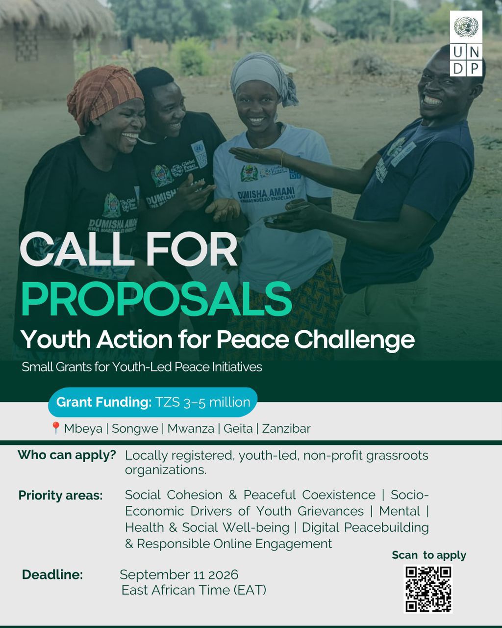 grants of TZS 3-5 million under the #DumishaAmani II Youth Action for Peace Challenge.