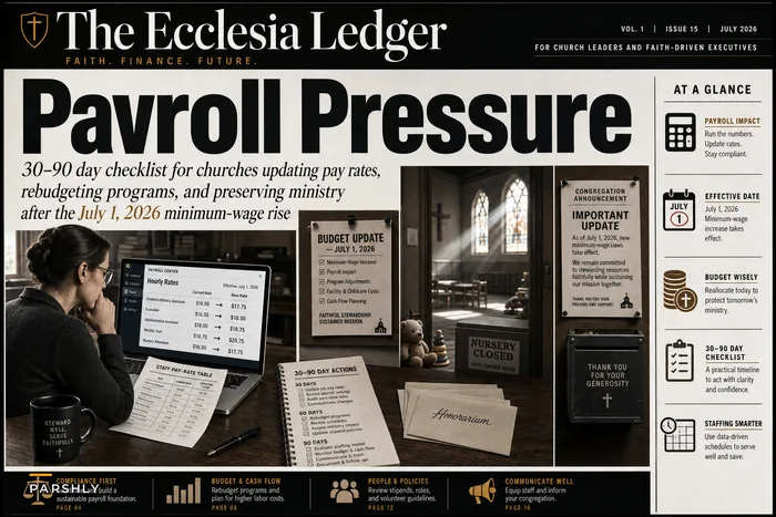 After July's minimum-wage hikes: a practical payroll, budget, and volunteer‑policy checklist for churches