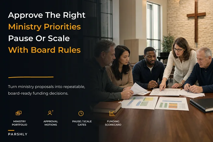 Church board decision framework for approval gates and ministry prioritization