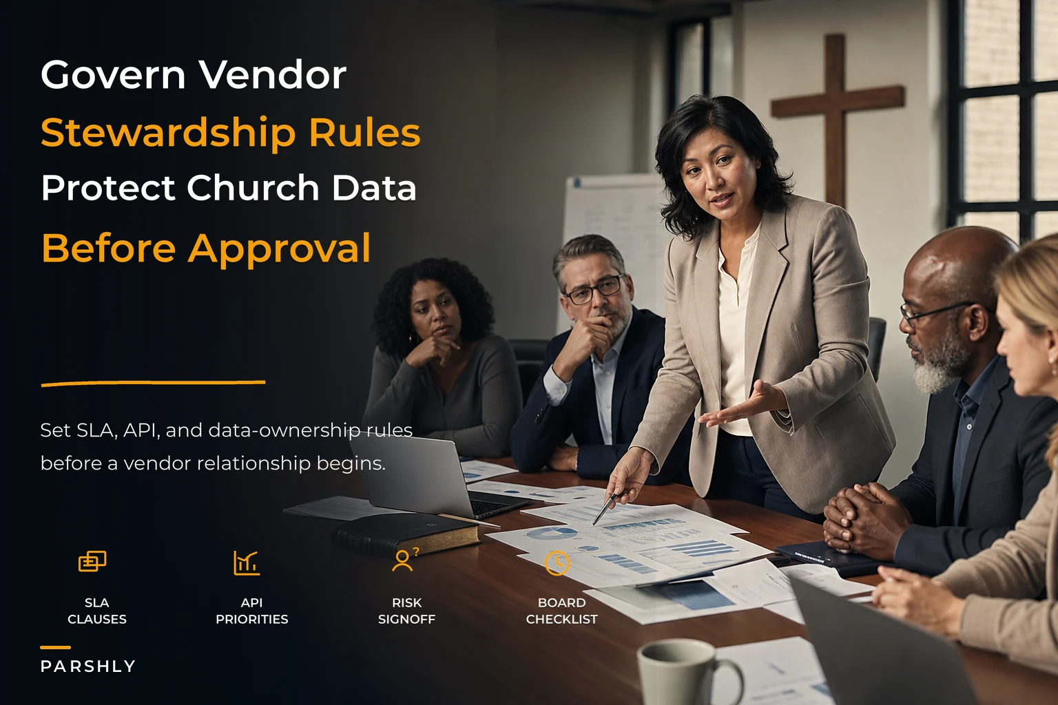 Church technology governance for vendor stewardship and SLA rules