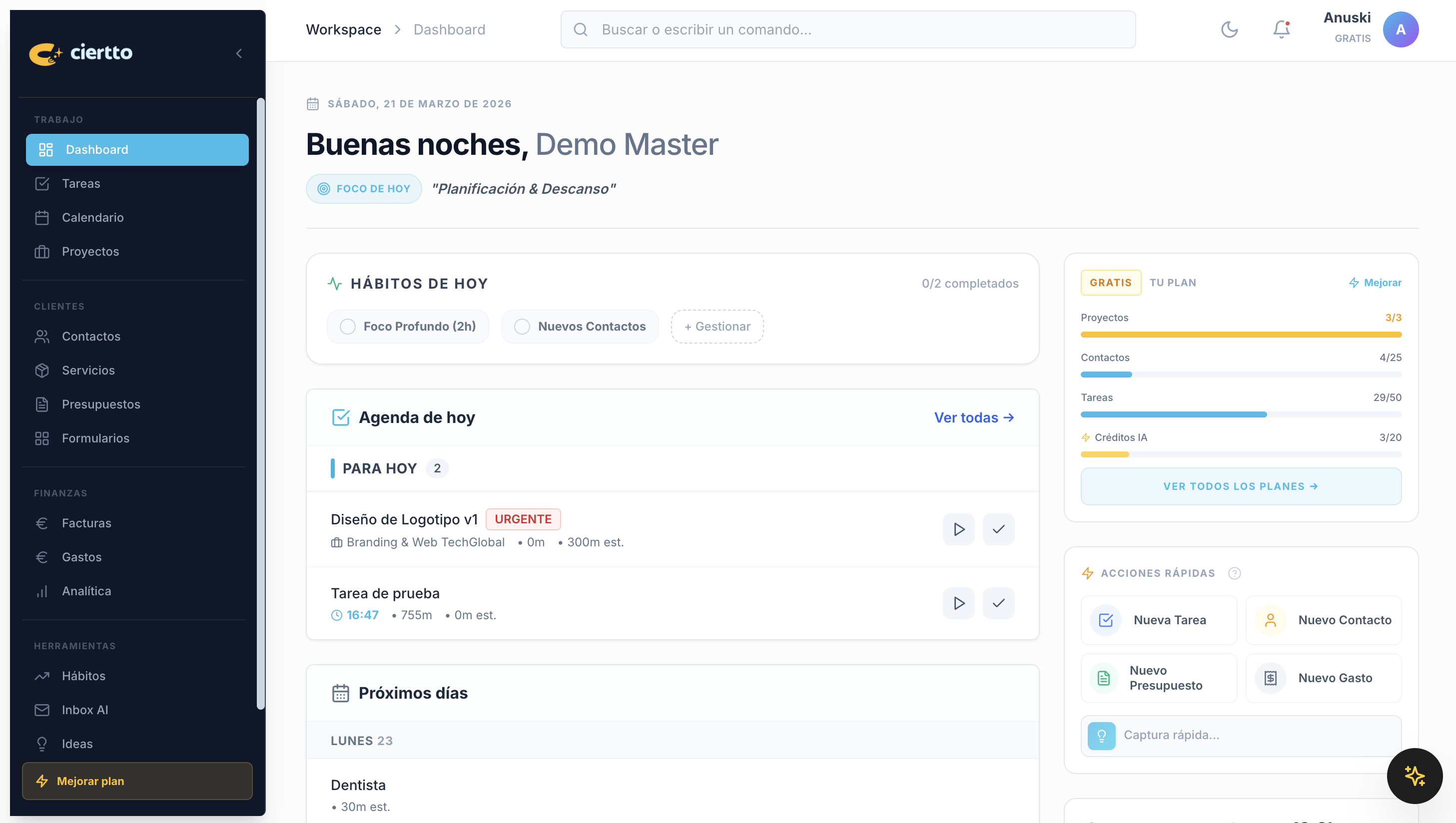 Ciertto Dashboard Mockup