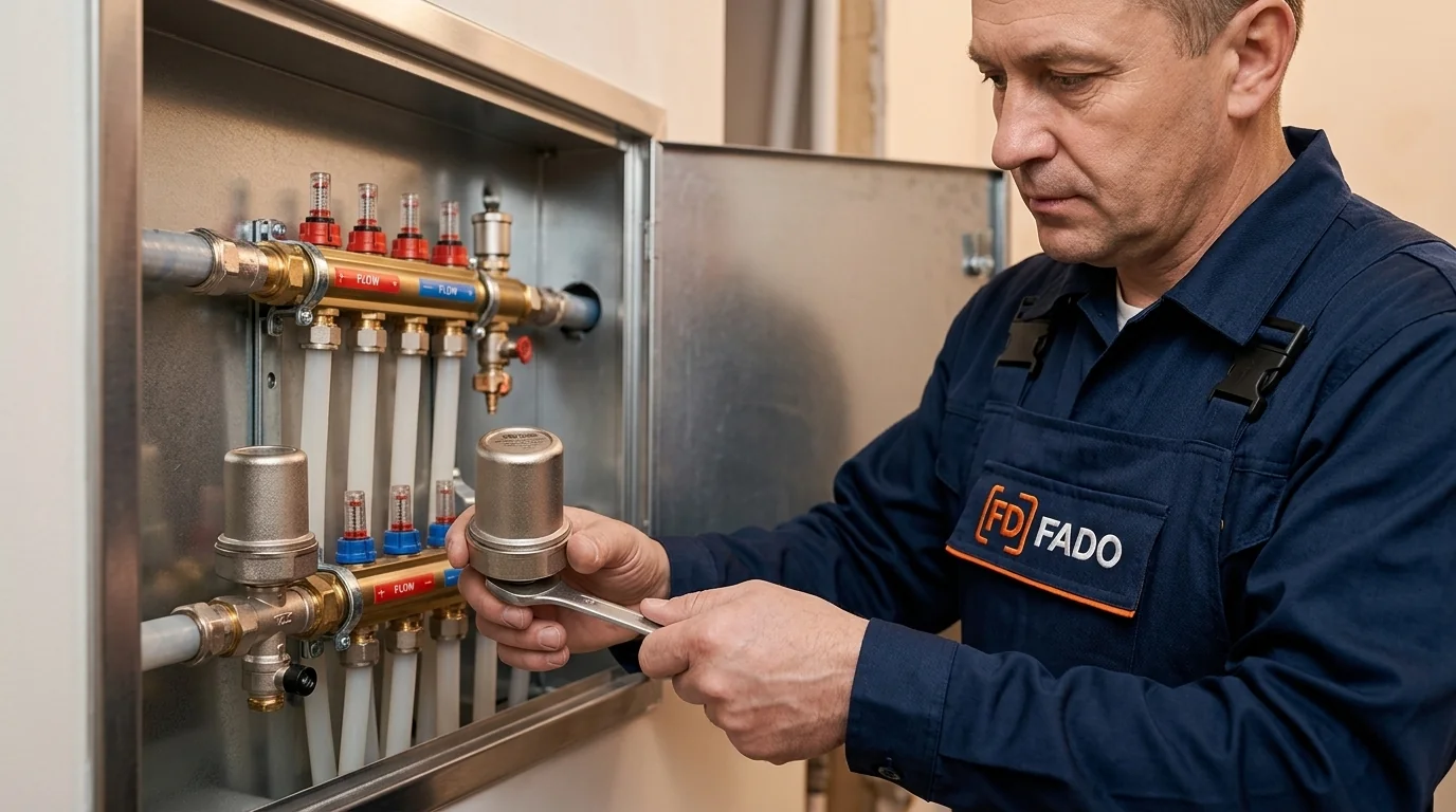 Монтаж компенсатора гідроудару FADO CWH01 на розподільчому колекторі