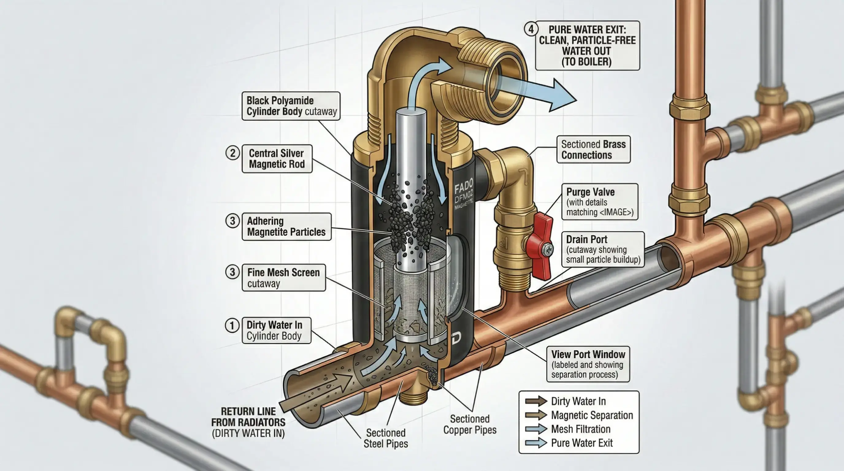 Магнітний дешламатор FADO DFM: Як захистити систему опалення від «чорного шламу» та подовжити життя котла