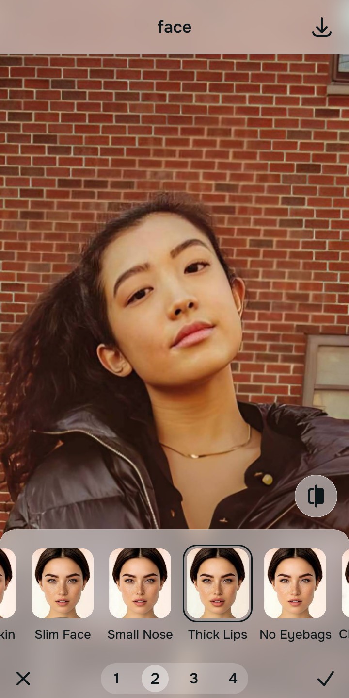 Using the Looks Thick Lips menu to elevate the overall facial impression organically