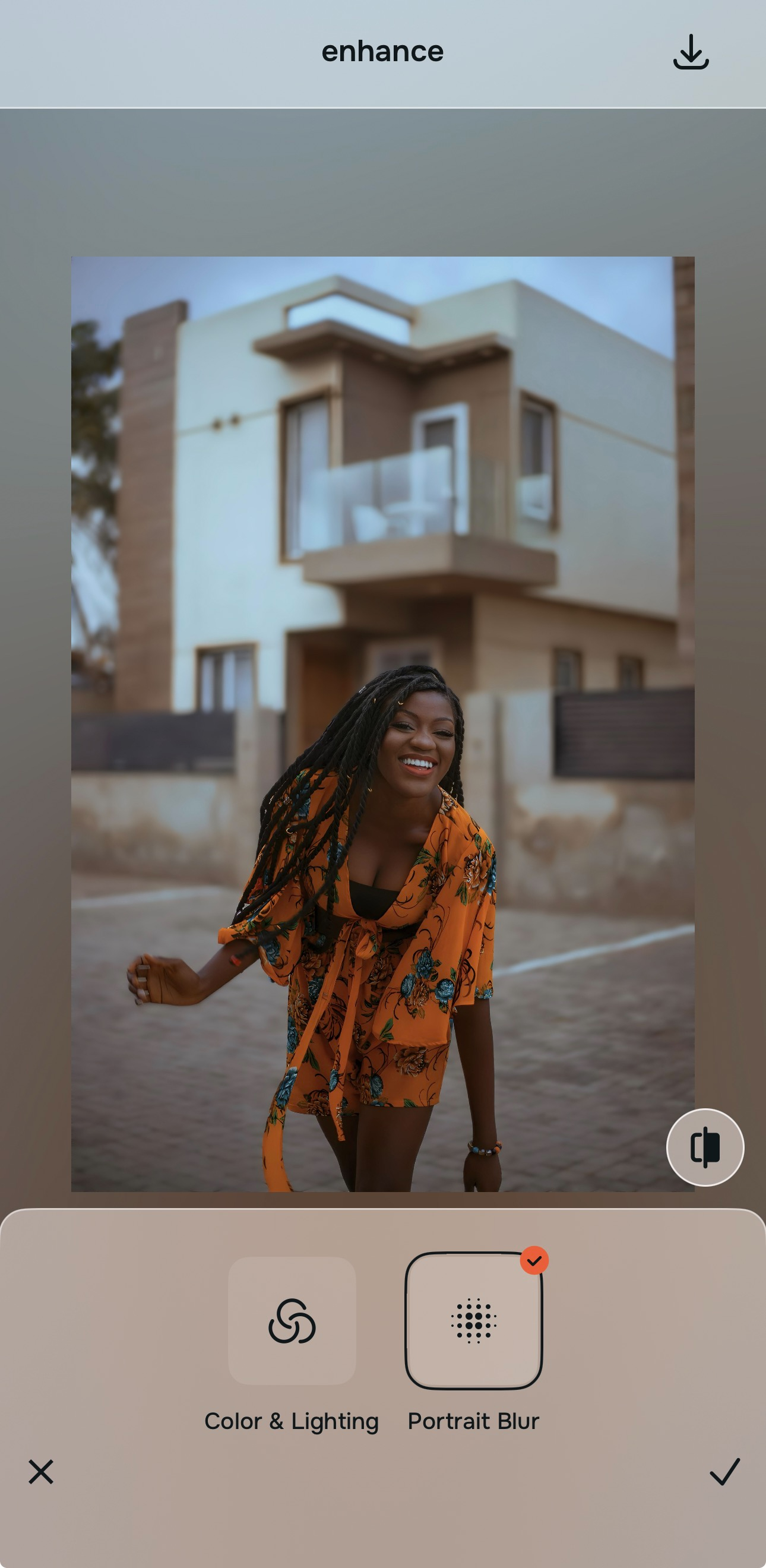 Review the enhanced preview before adjusting the face