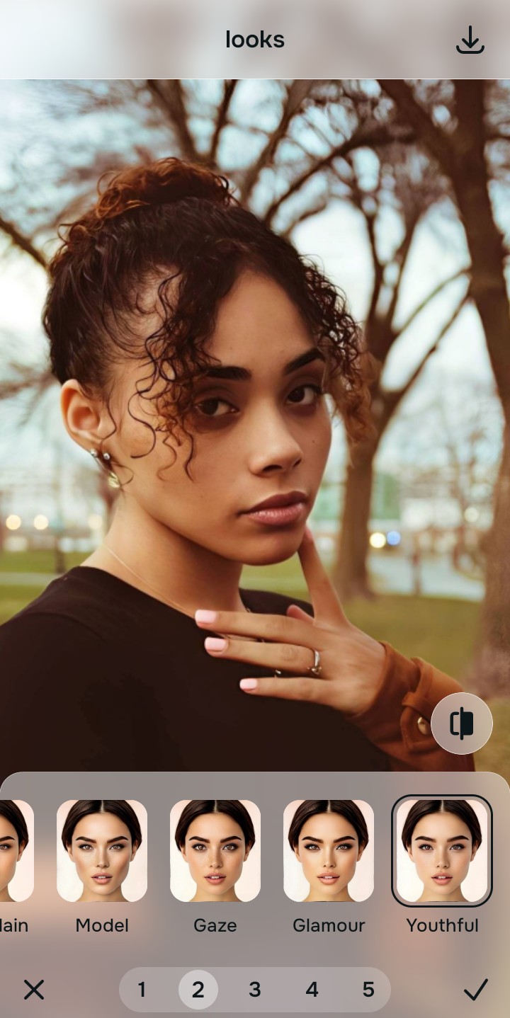 Using the Looks menu to optimize overall face impression and vibrance cleanly