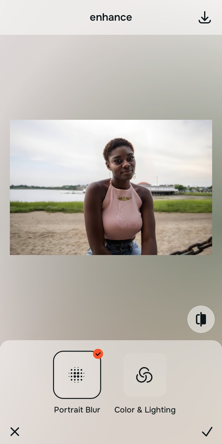 Using Portrait Blur tool to separate the dating app subject from background clutter