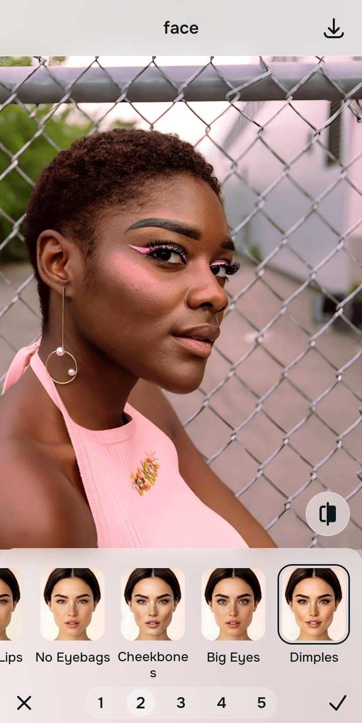 Using the Looks Dimples menu and Level 1 to 5 options to enhance the vibe naturally