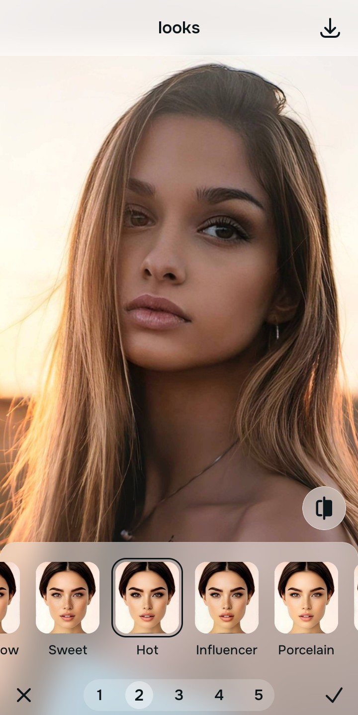 Using the Looks Hot menu and Level 1 to 5 options to unify the face impression