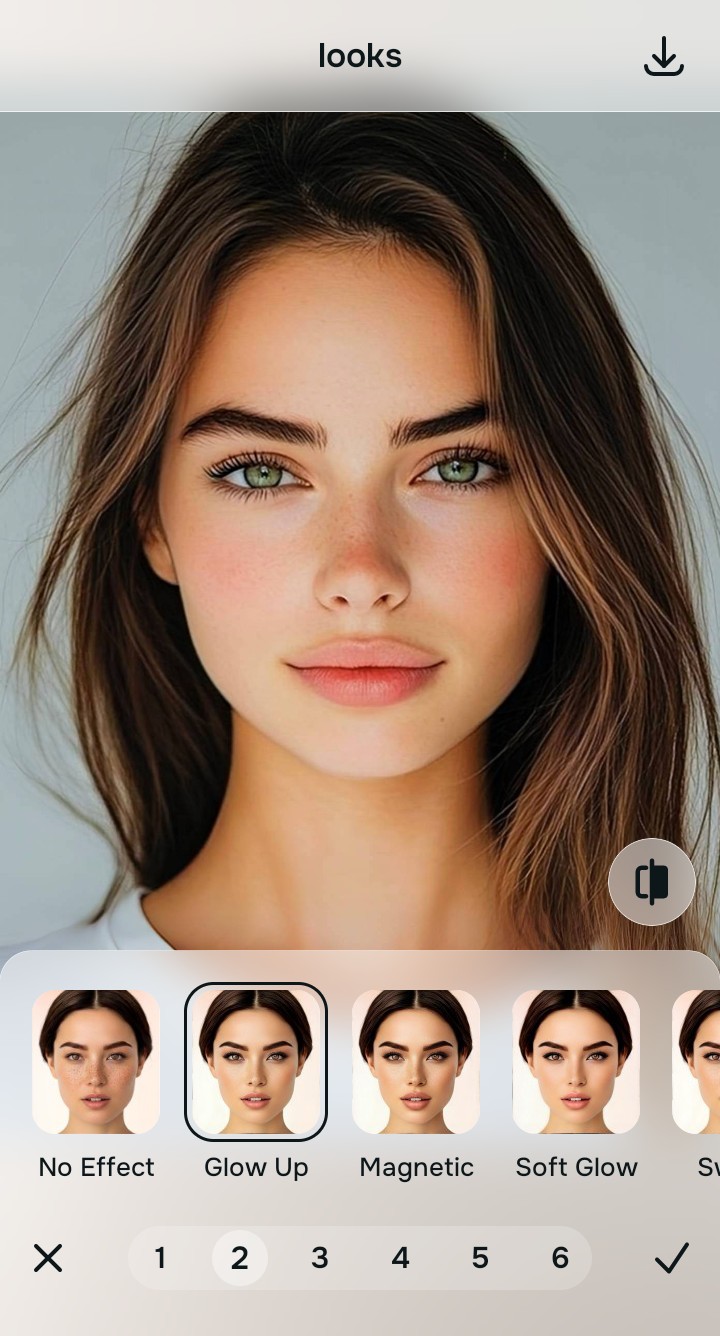 Using the Looks Glow Up menu to elevate the overall facial impression organically