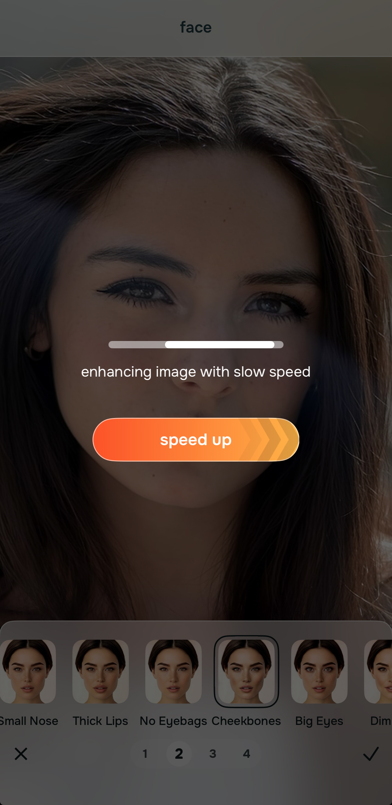 Using Enhance first to improve selfie structure before cheekbone editing