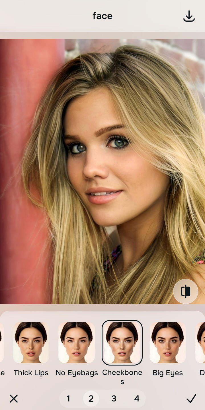 Using the Looks Cheekbones menu and Level 1 to 5 options to enhance the vibe naturally