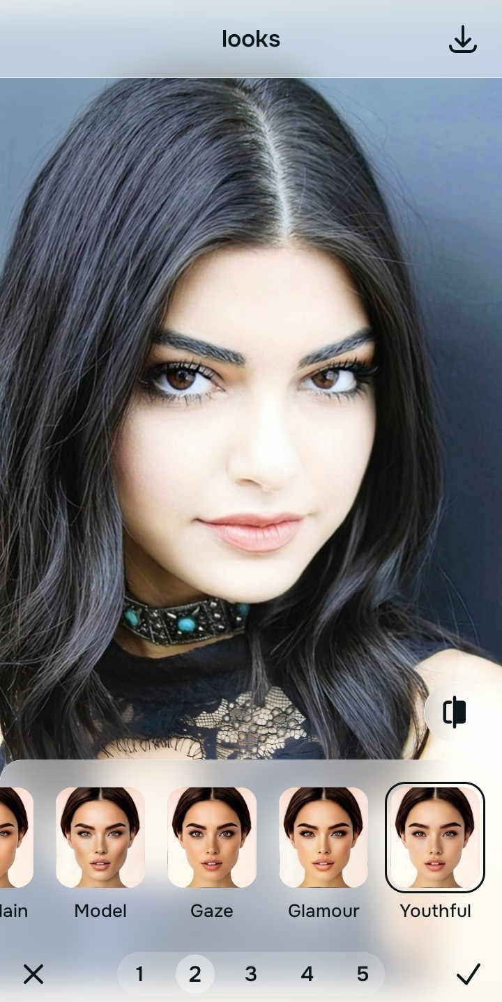 Using the Looks Youthful menu and Level 1 to 5 options to enhance the vibe naturally
