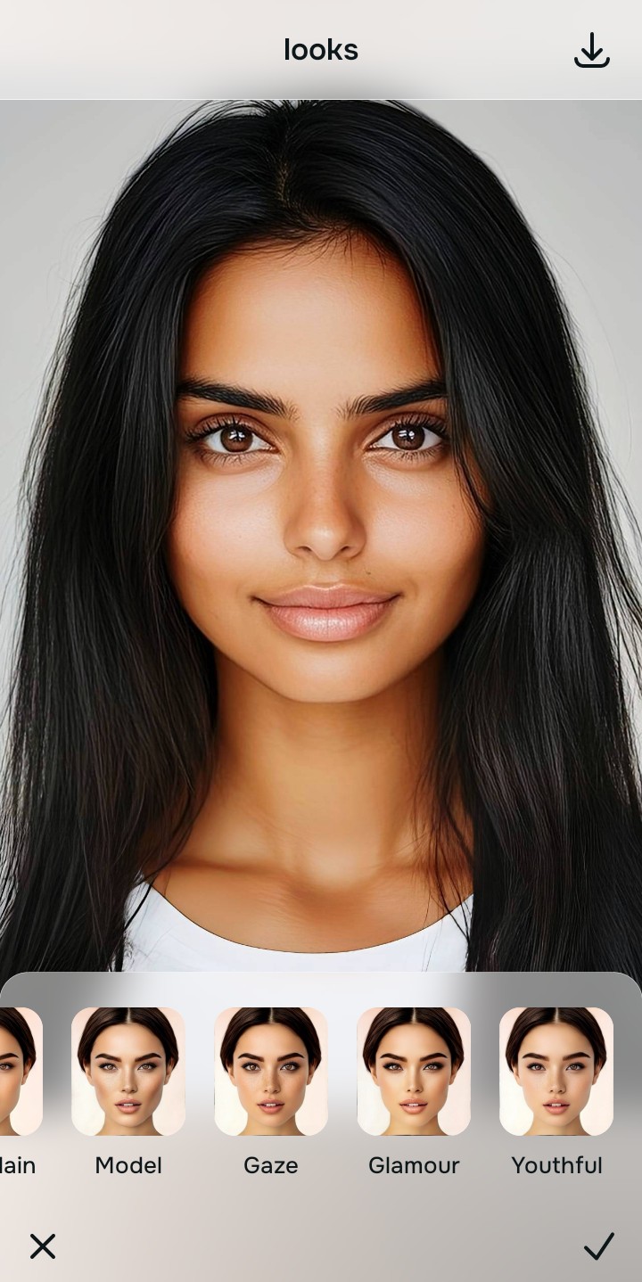 Using the Looks Gaze menu and Level 1 to 5 options to unify the face impression