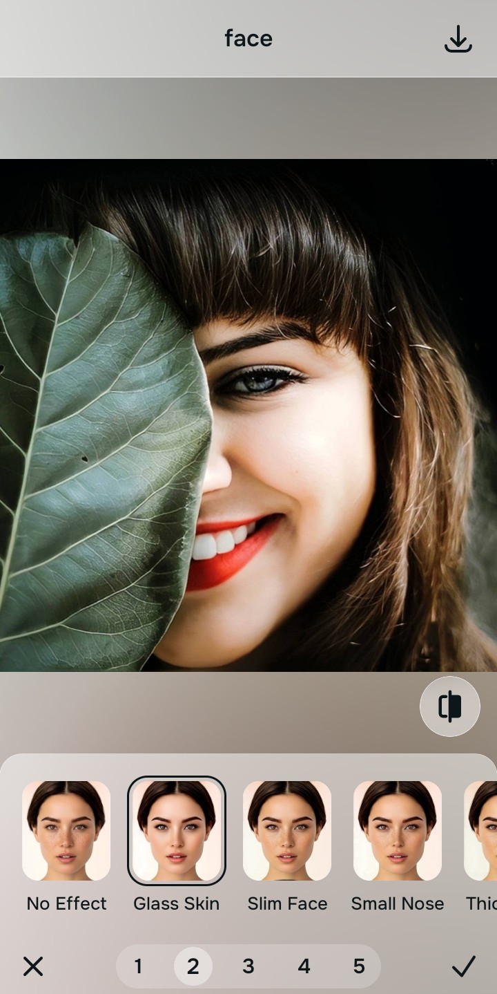 Using the Face menu and Level 1 to 5 options to isolate glass skin highlights safely