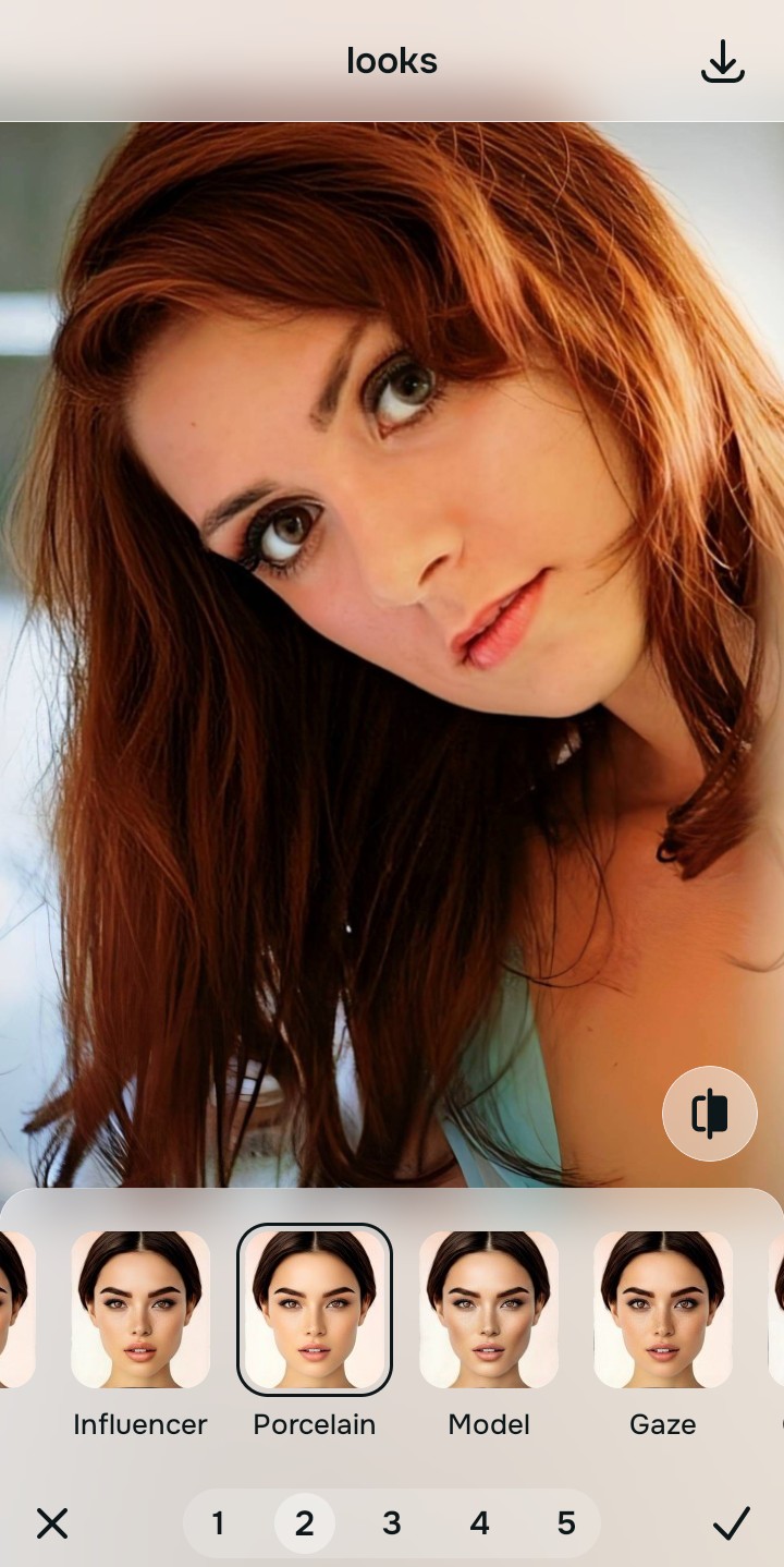Using the Looks Porcelain menu and Level 1 to 5 options to enhance the vibe naturally