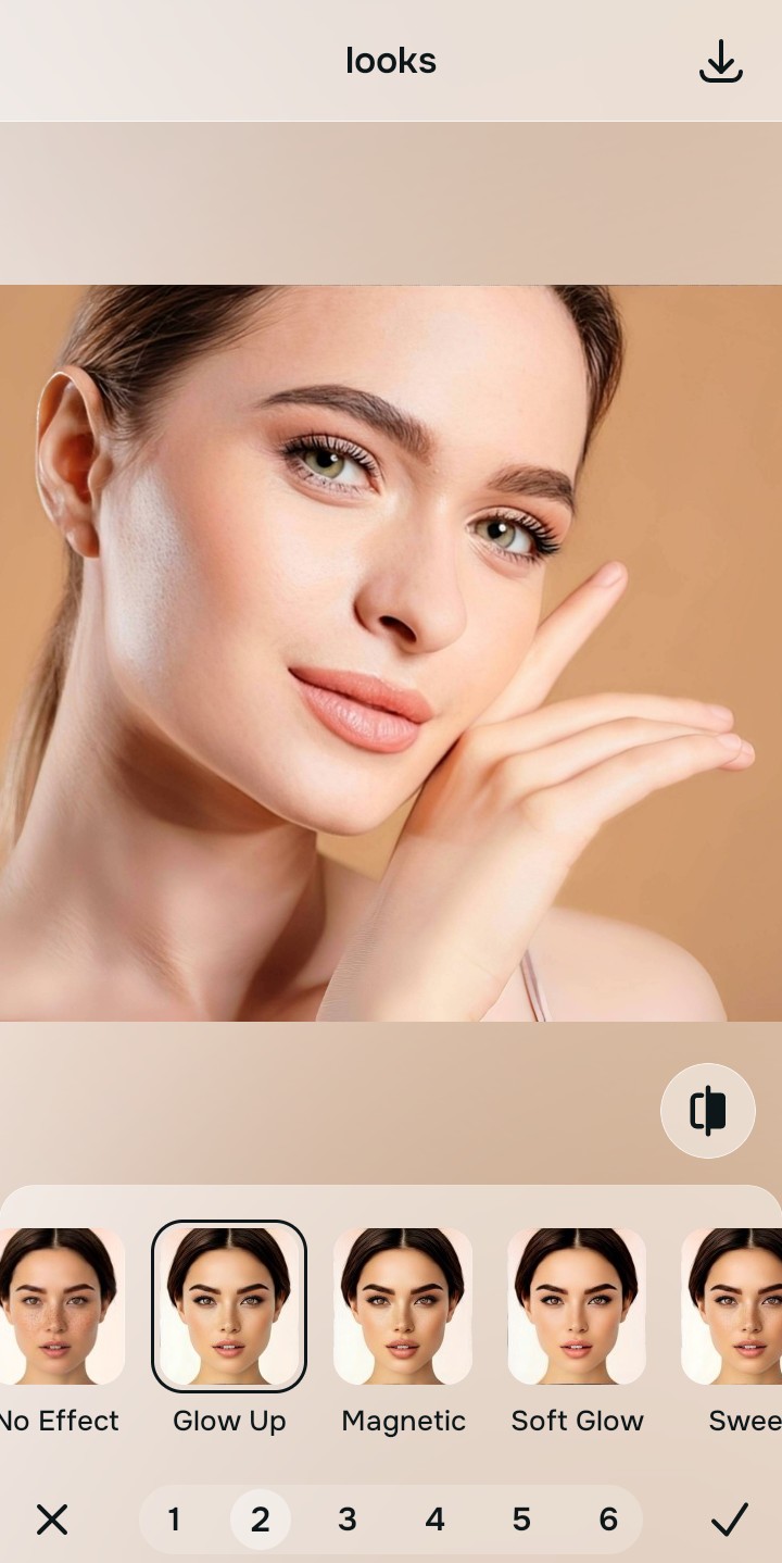 Using the Looks Glow up menu and Level 1 to 5 options to enhance the vibe naturally