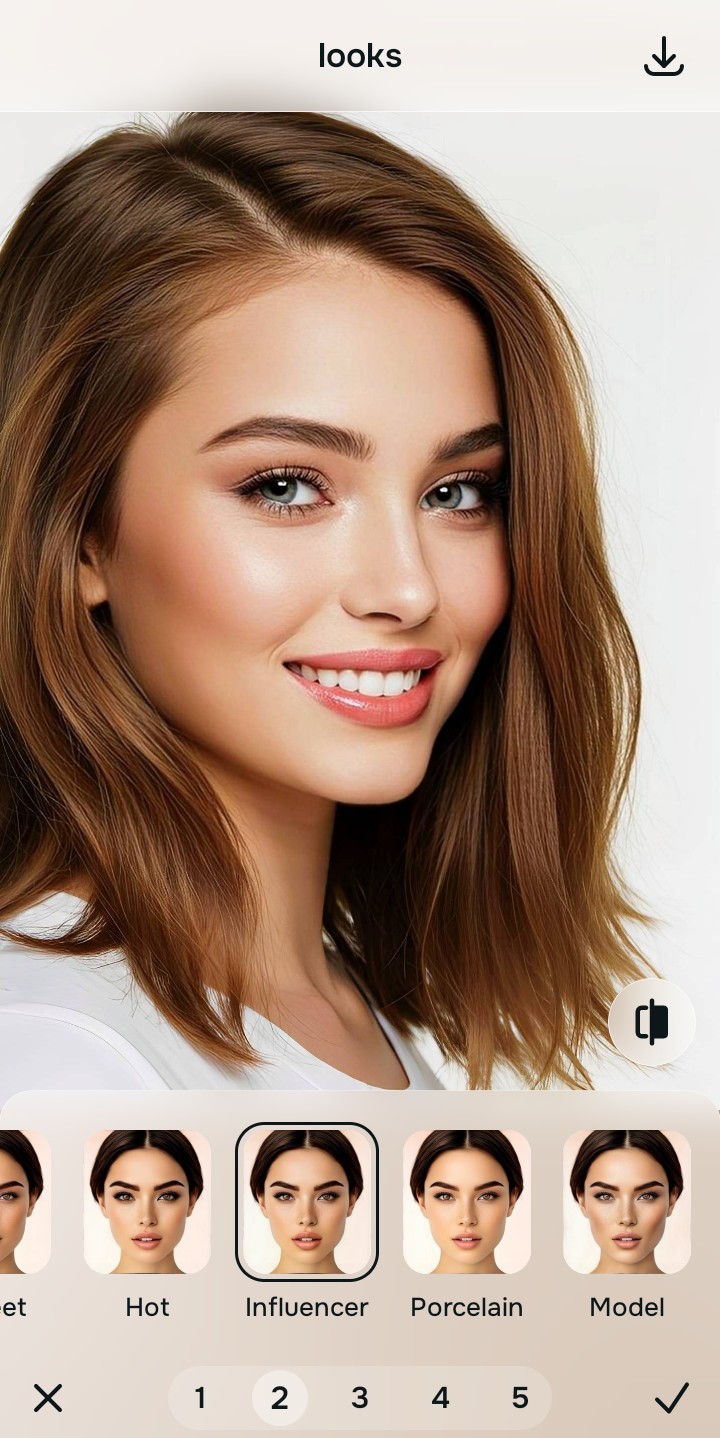 Using the Looks Influencer menu and Level 1 to 5 options to unify the face impression