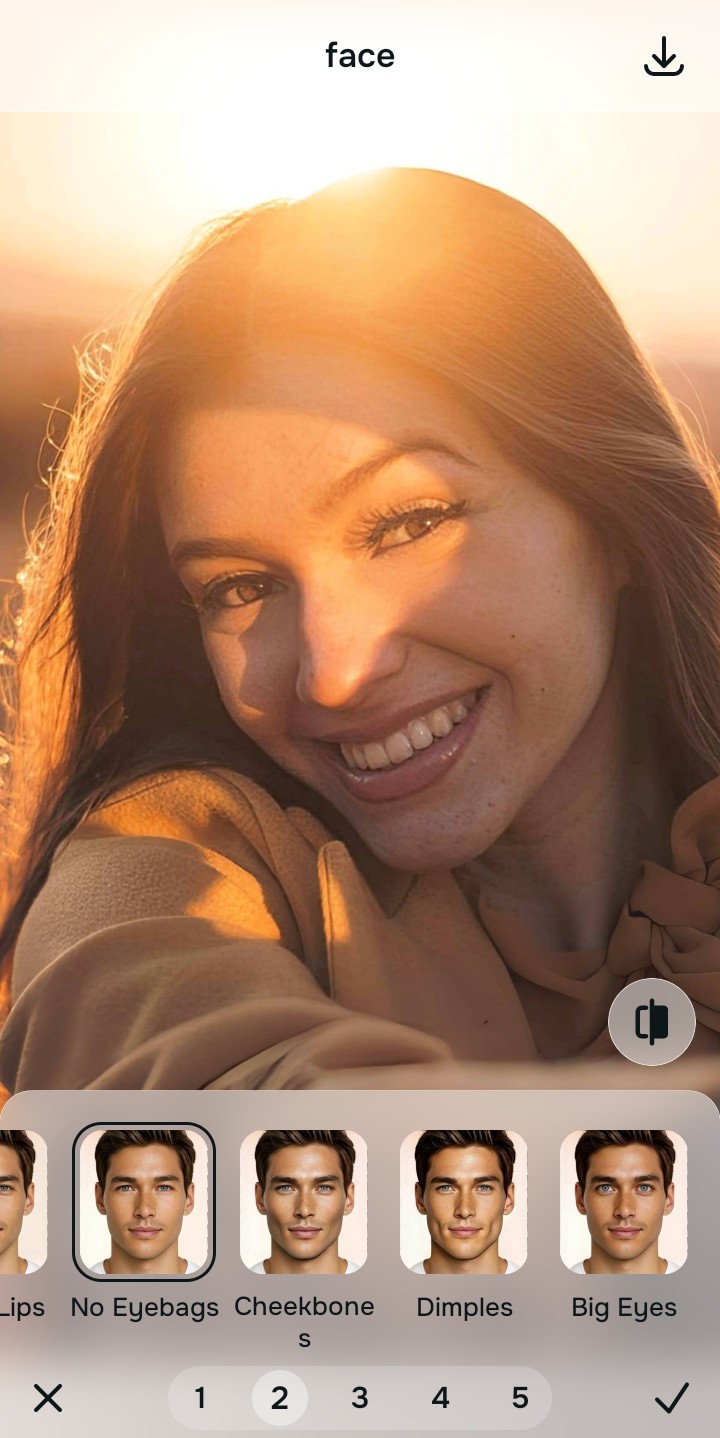 Using the Looks No Eyebags menu and Level 1 to 5 options to enhance stage energy safely