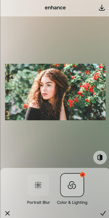 Isolating the subject from the background using Portrait Blur inside Citrus Enhance