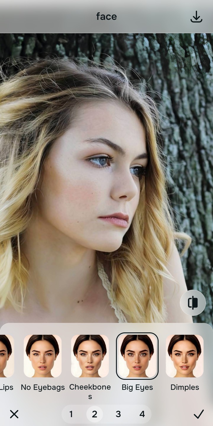Using the Looks Big Eyes menu to elevate the overall facial impression organically