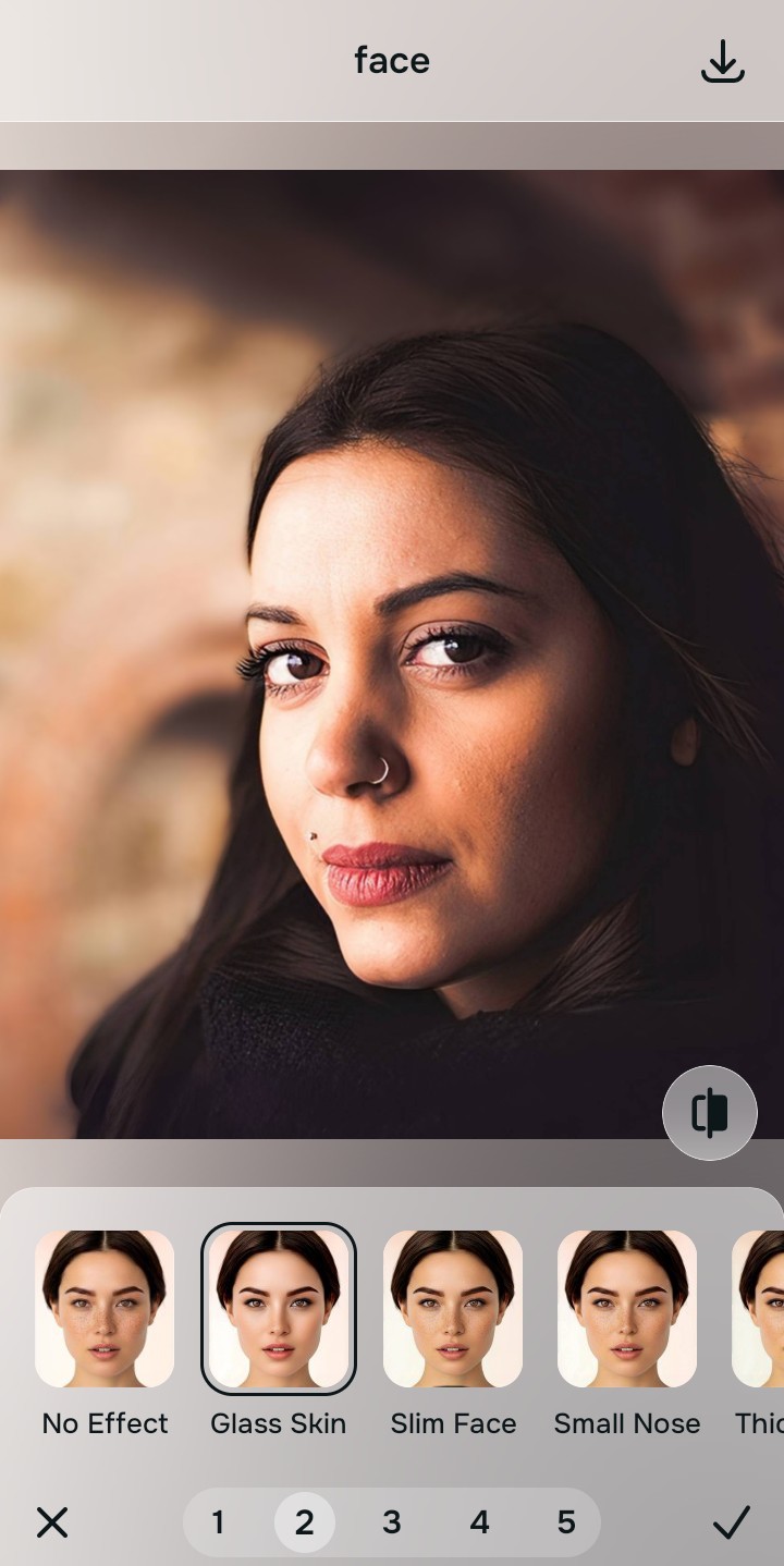 Using the Looks Glass Skin menu to elevate the overall facial impression organically