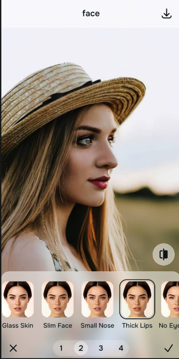 Using the Face Thick Lips menu and Level 1 to 5 options to enhance the vibe naturally