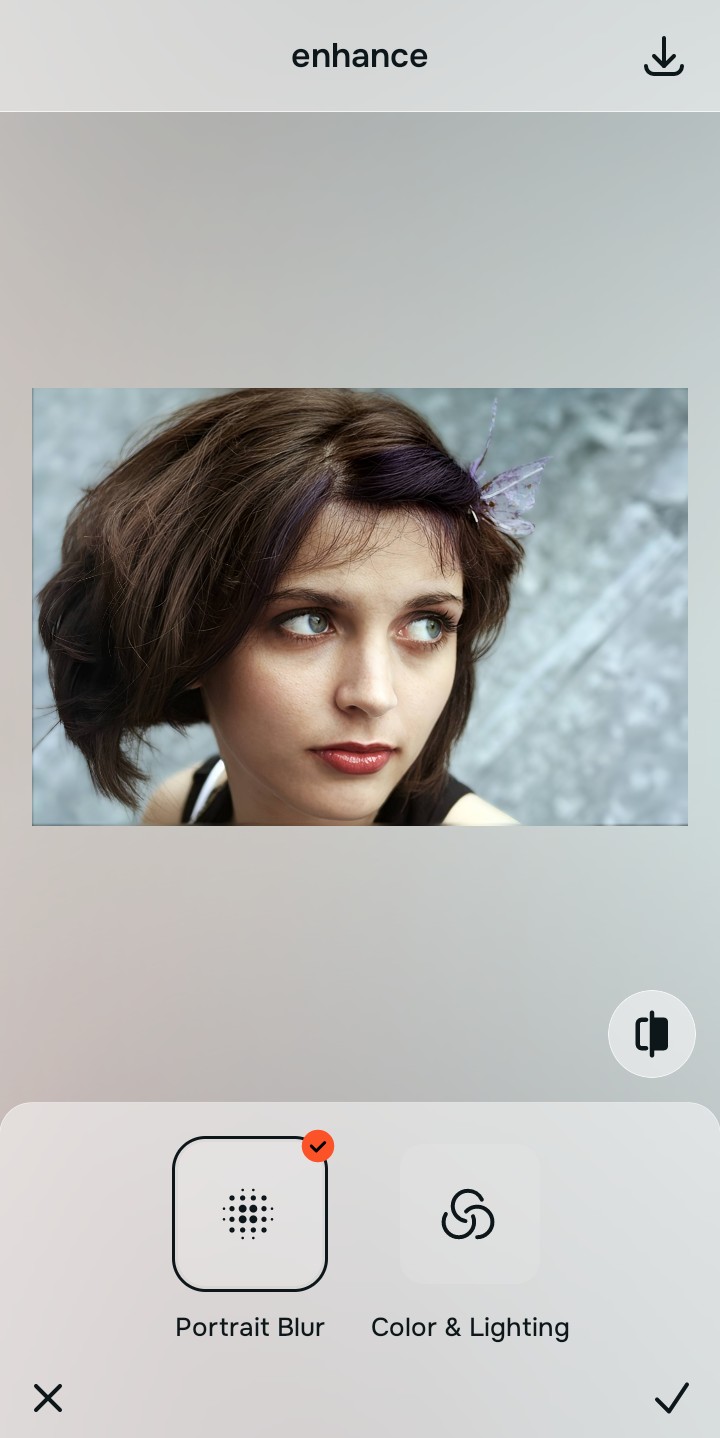 Balancing global exposure layers using Portrait Blur under Citrus Enhance