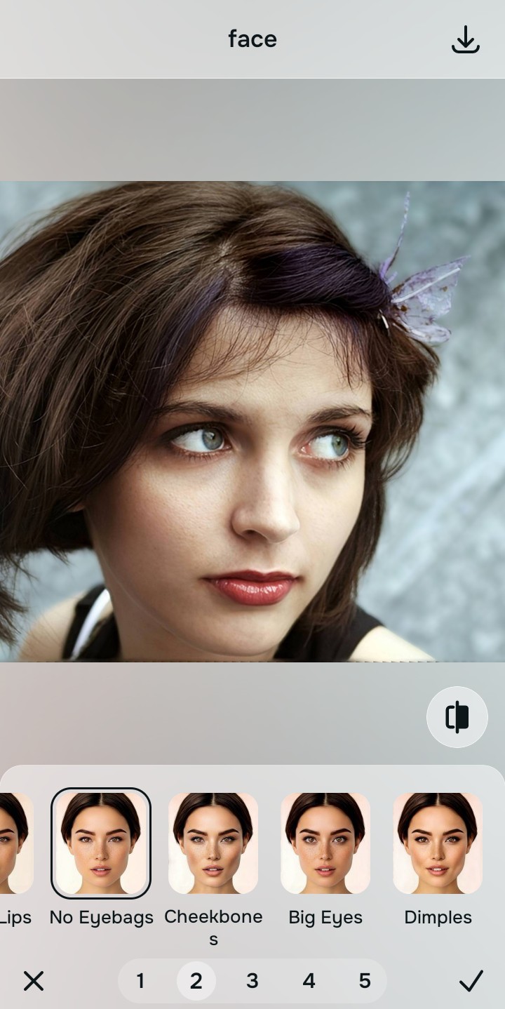Using the Looks No Eyebags menu and Level 1 to 5 options to enhance the vibe naturally