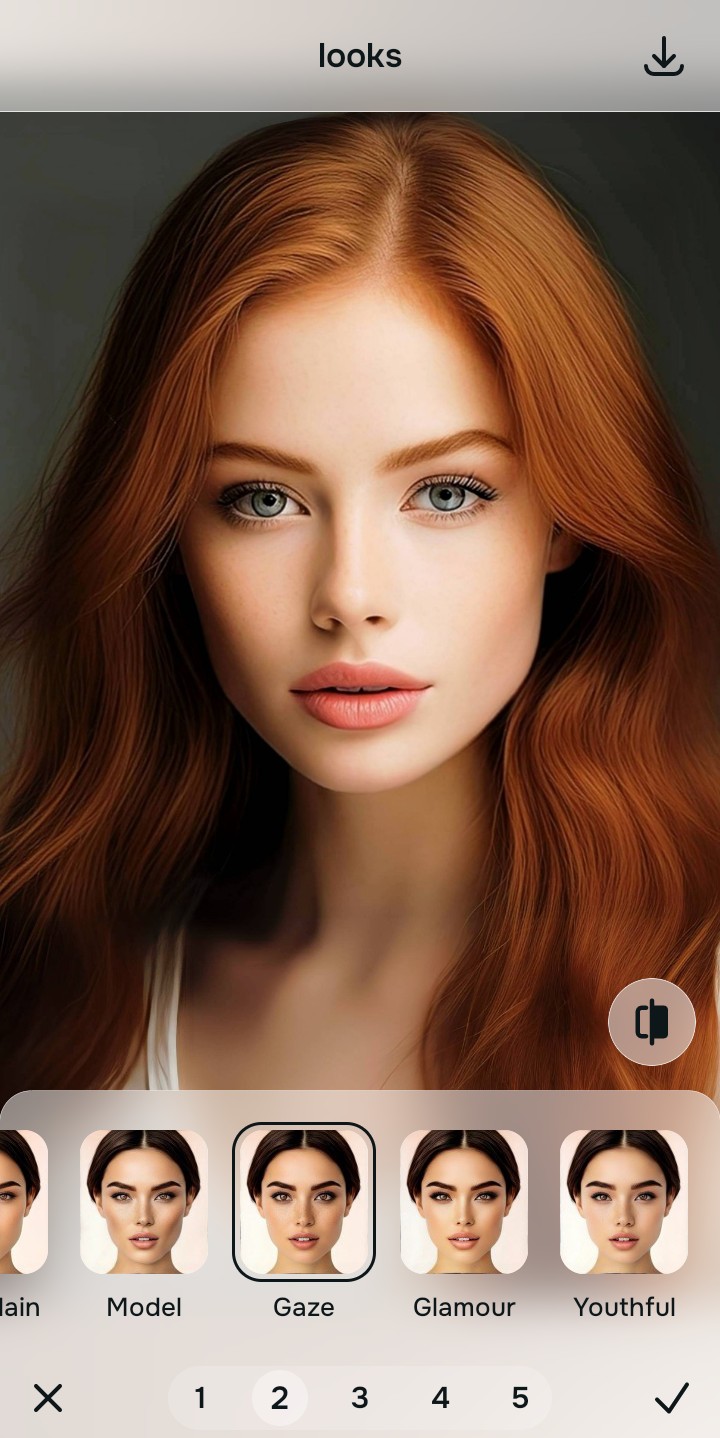 Using the Looks Gaze menu and Level 1 to 5 options to unify the photo impression