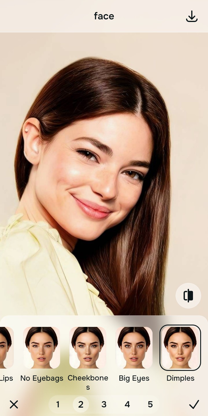 Using the Looks Dimples menu and Level 1 to 5 options to enhance the vibe invisibly