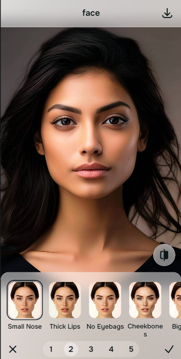 Using the Looks Small Nose menu and Level 1 to 5 options to enhance the vibe naturally