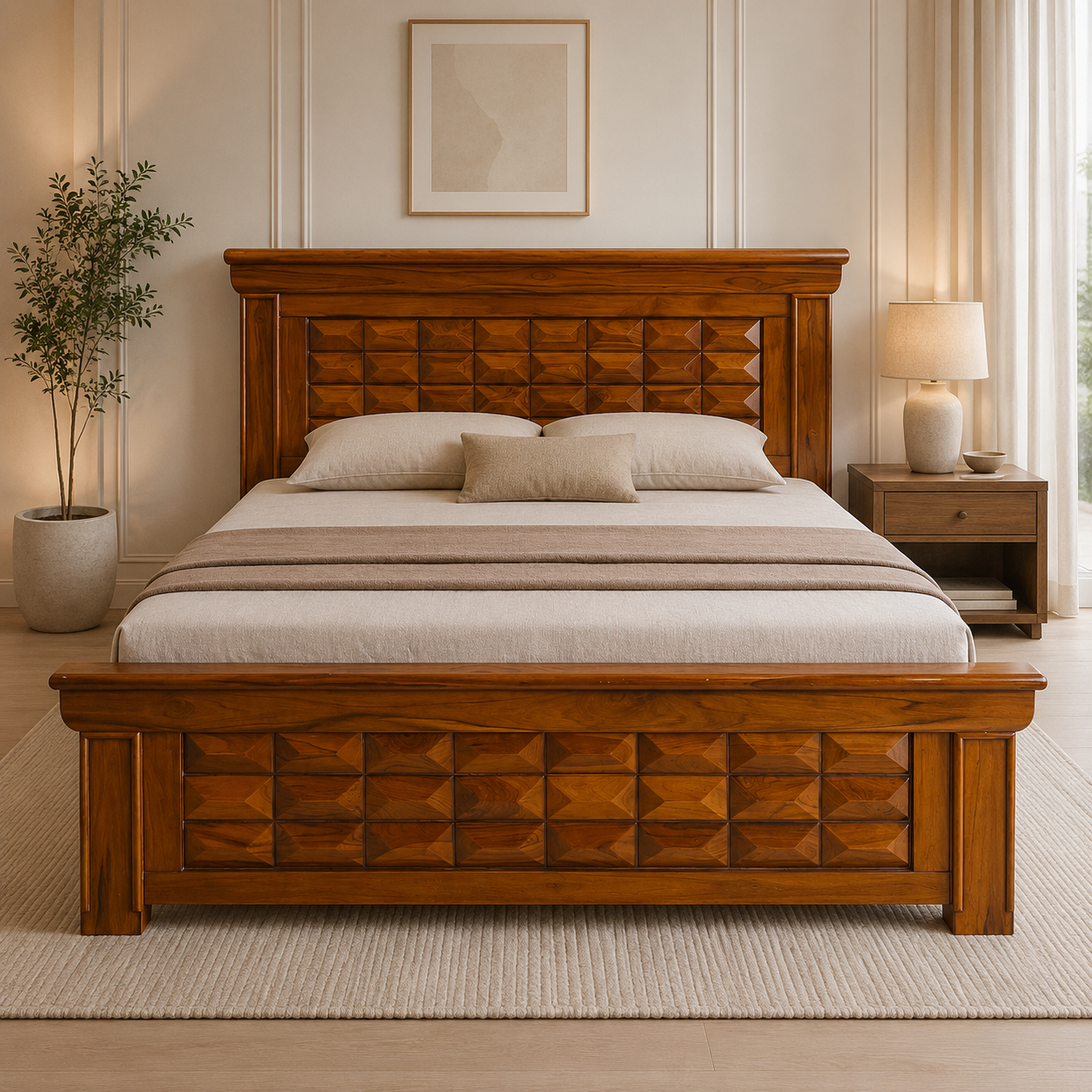 Premium Solid Wood Cot | Elegant Wooden Bed Frame for Modern & Traditional Bedrooms