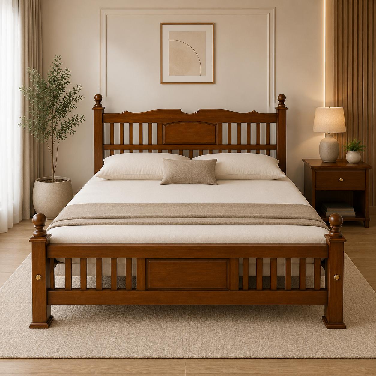 Premium Solid Wood Classic Panel Cot with Traditional Spindle Design