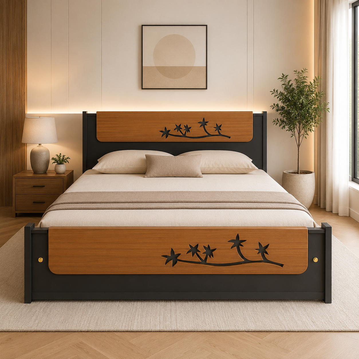 Premium Solid Wood Designer Cot with Floral Cutout Panels