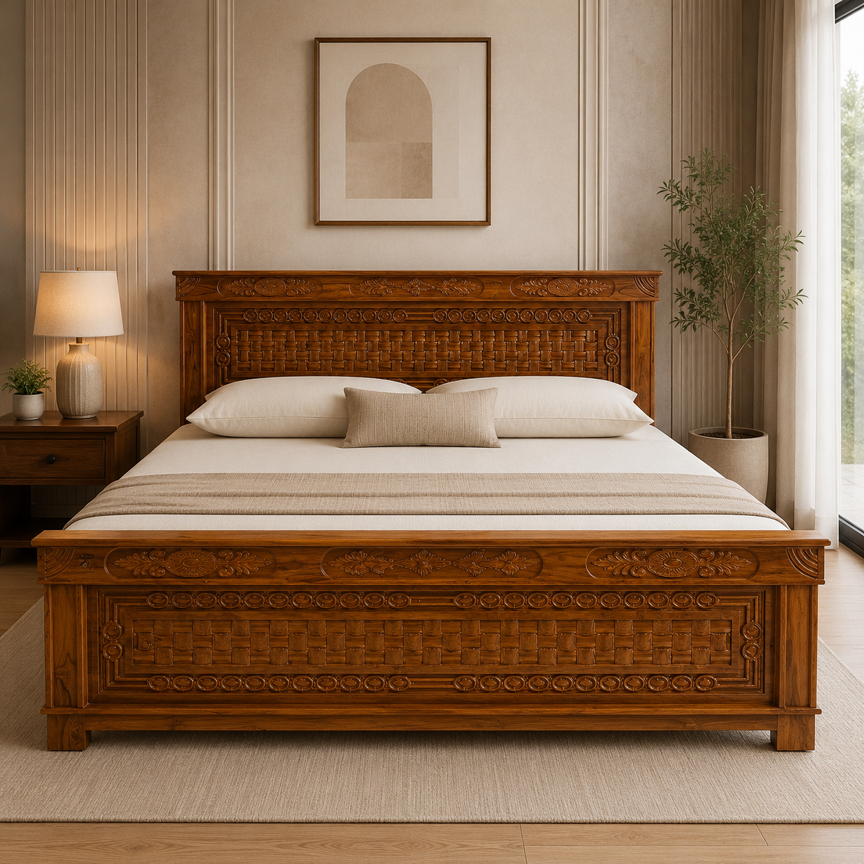 Premium Solid Wood Hand-Carved Designer Cot with Traditional Craftsmanship