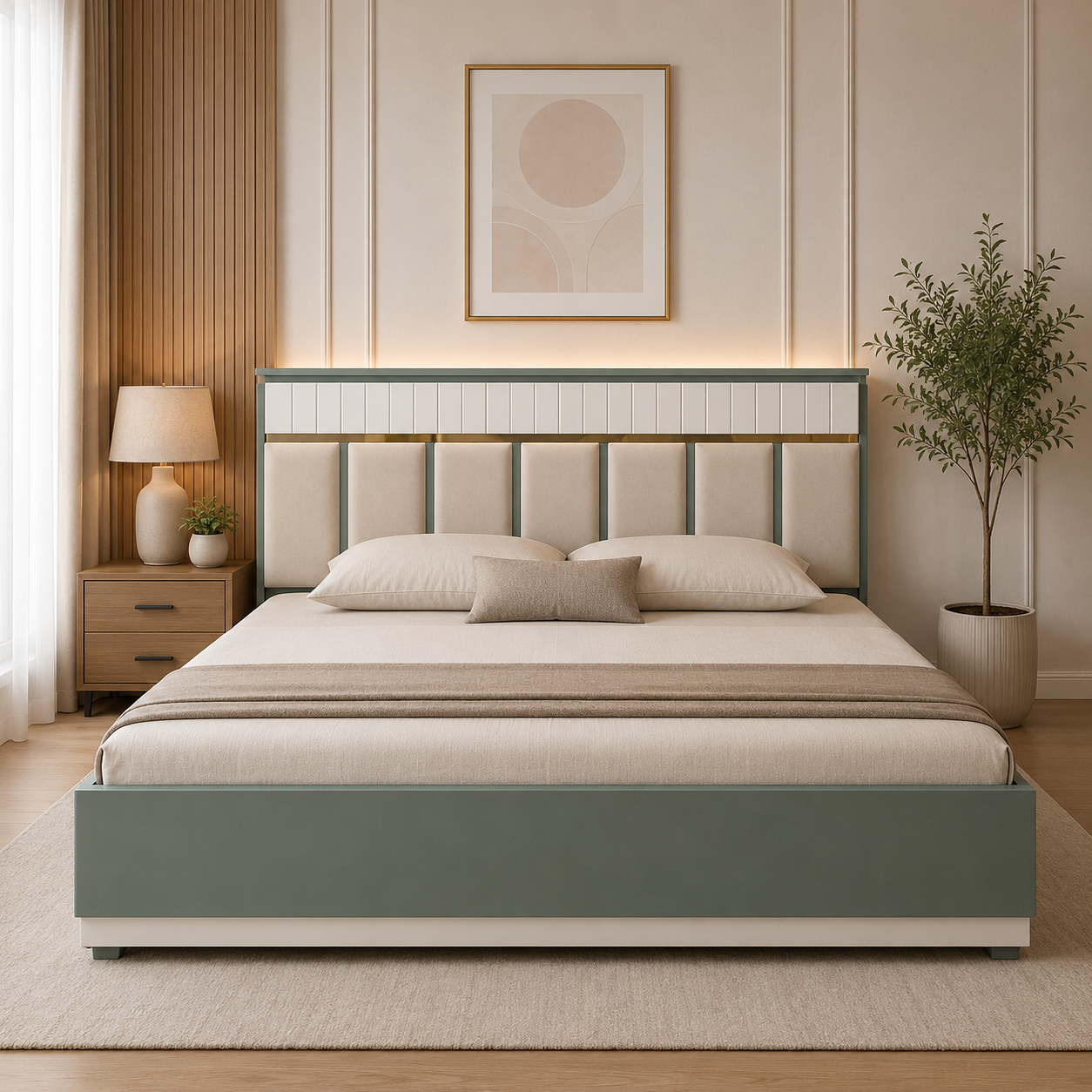 Premium Upholstered Designer Cot with Modern Two-Tone Finish