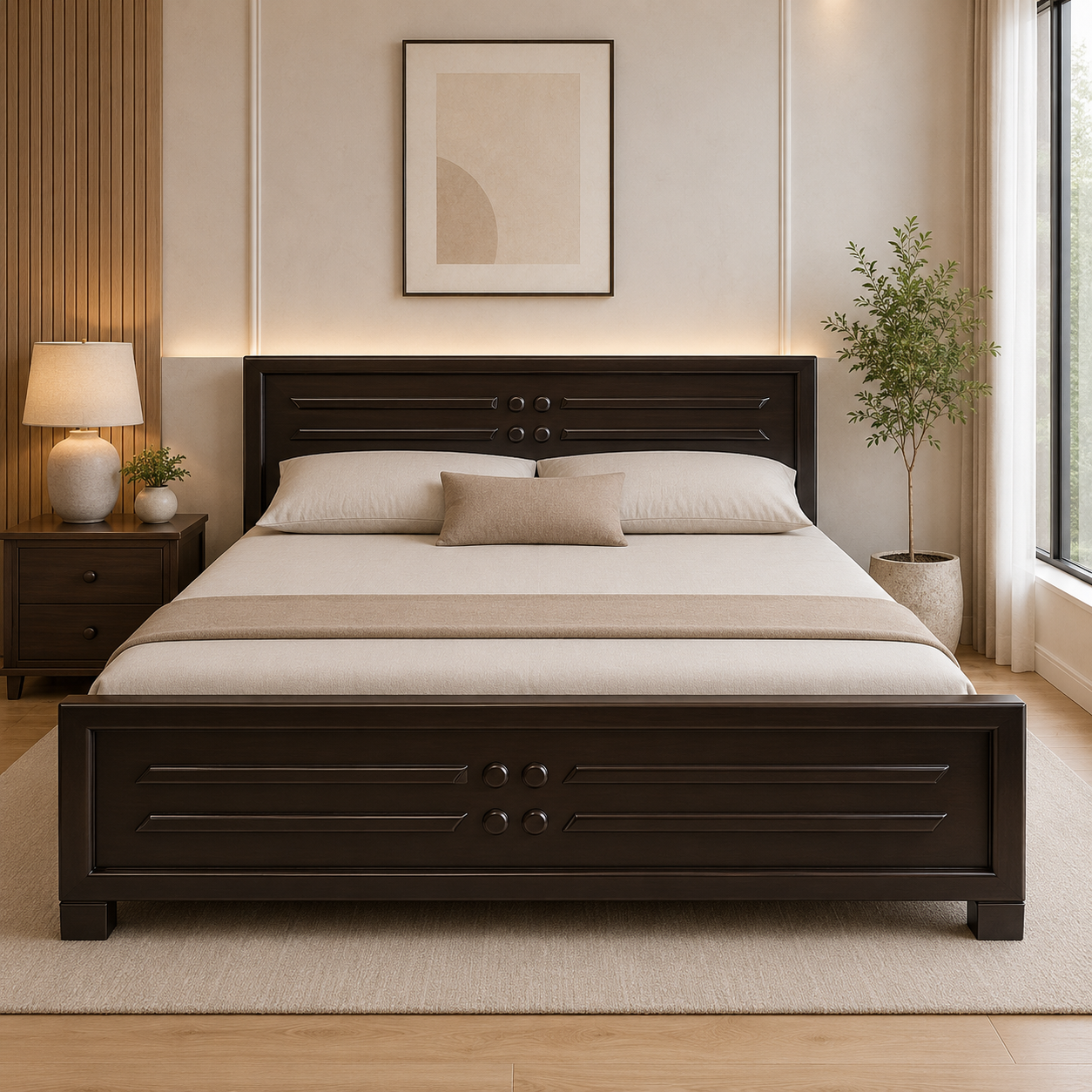 Premium Solid Wood Modern Designer Cot with Minimalist Panel Design