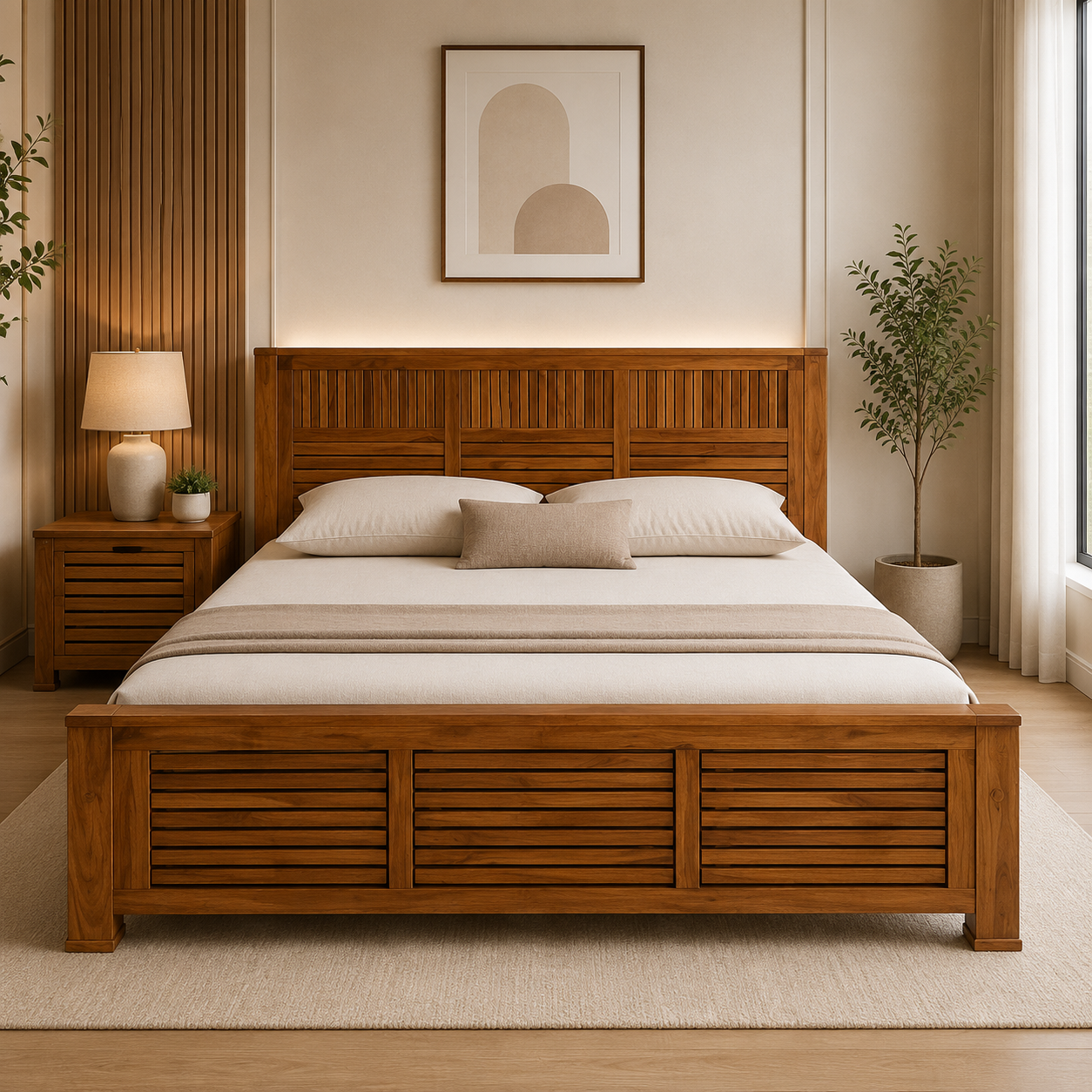 Premium Solid Wood Slatted Designer Cot with Contemporary Wooden Finish