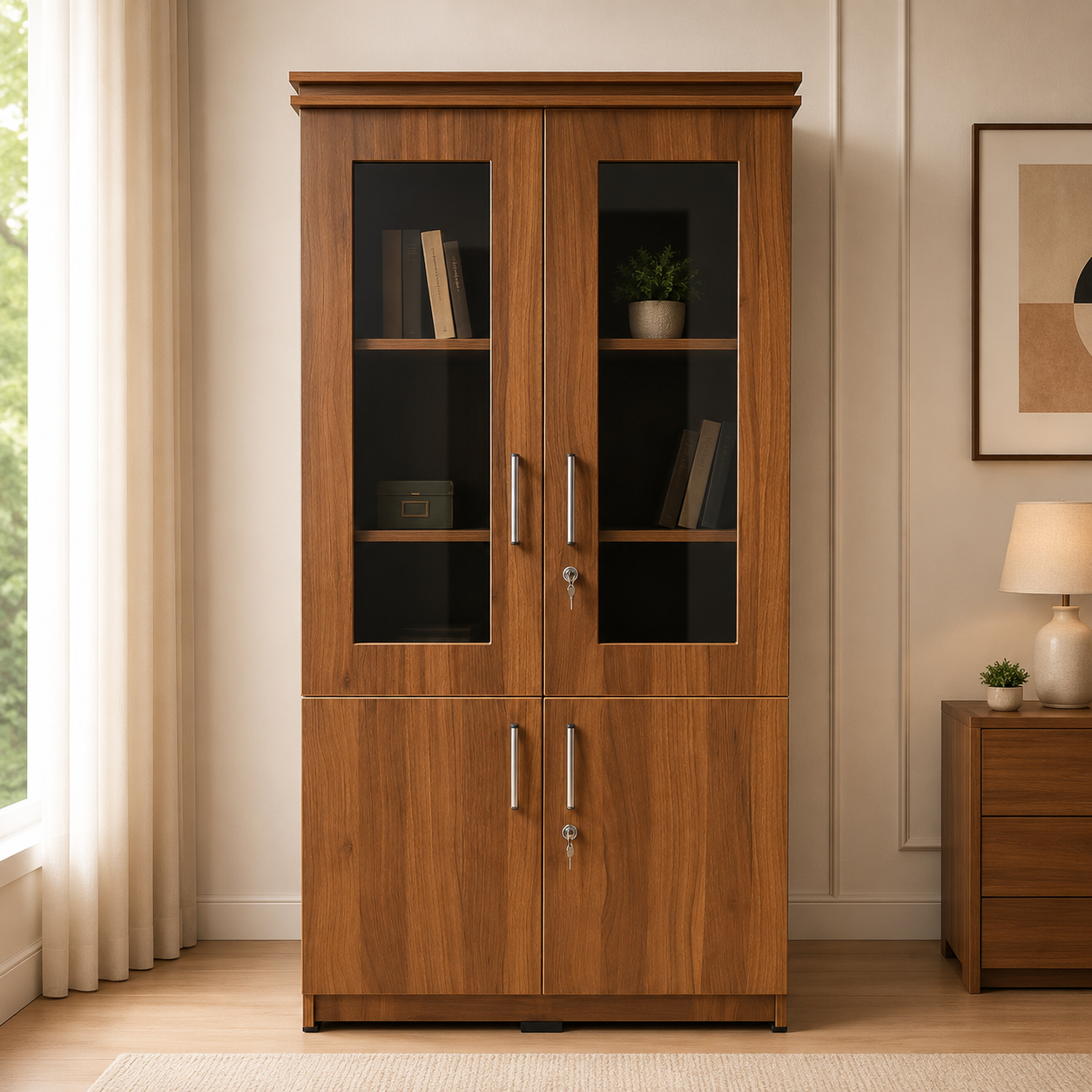 Wooden Wardrobe with Glass Display Doors