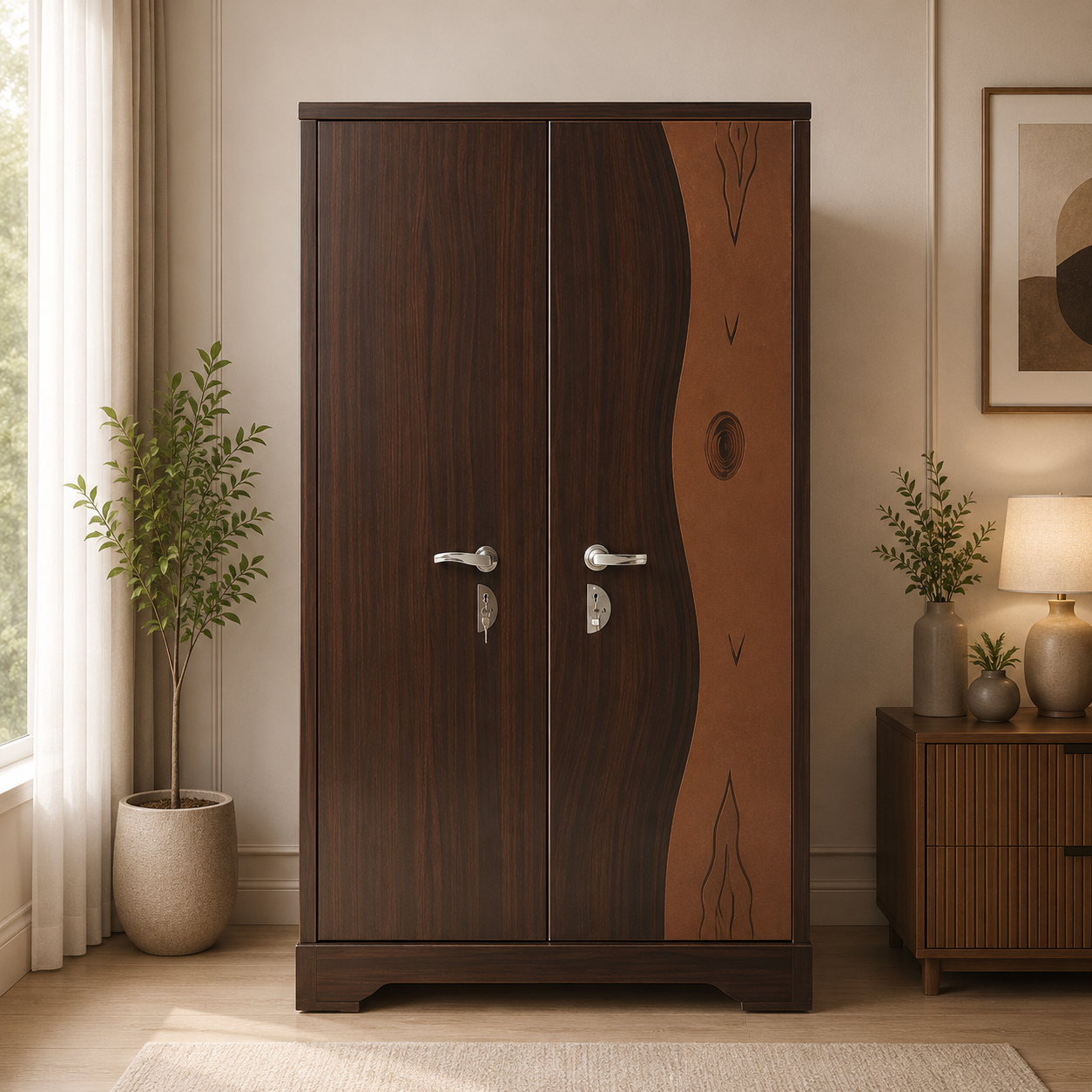 Designer Steel Wardrobe with Wood Finish