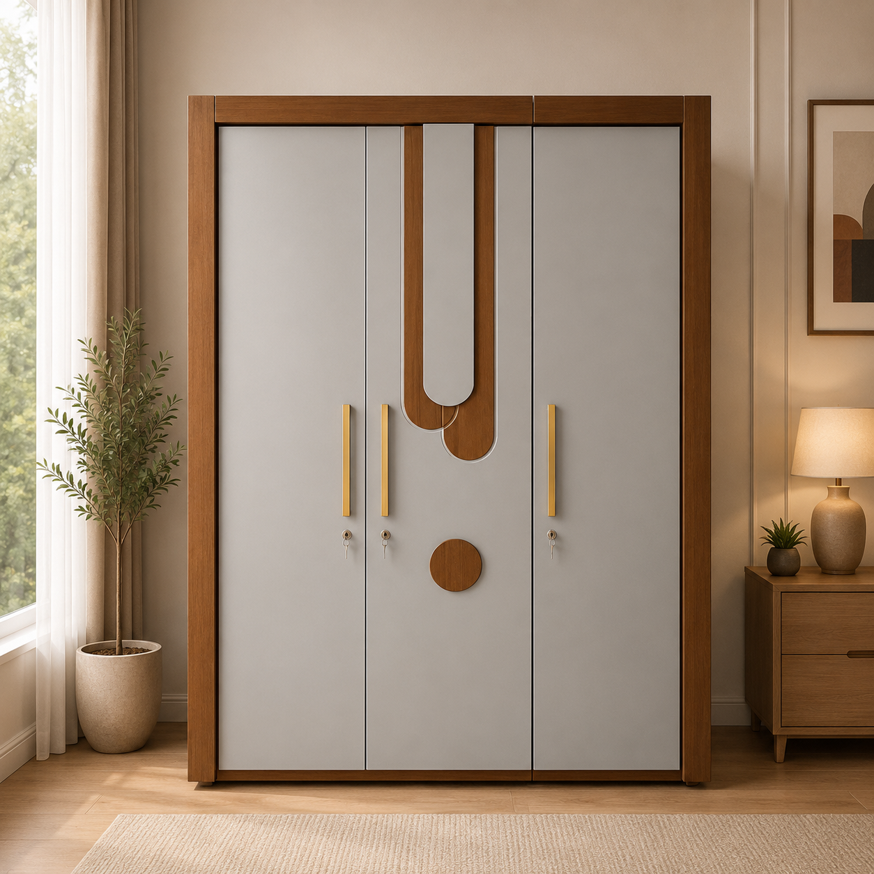 Modern 3 Door Wooden Wardrobe