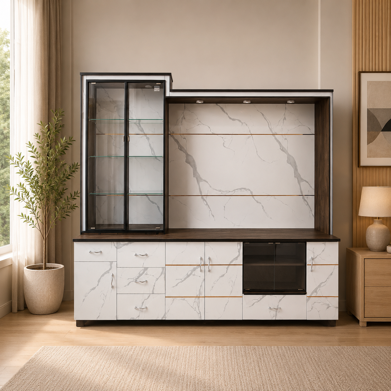 Modern TV Entertainment Unit with Display Cabinet