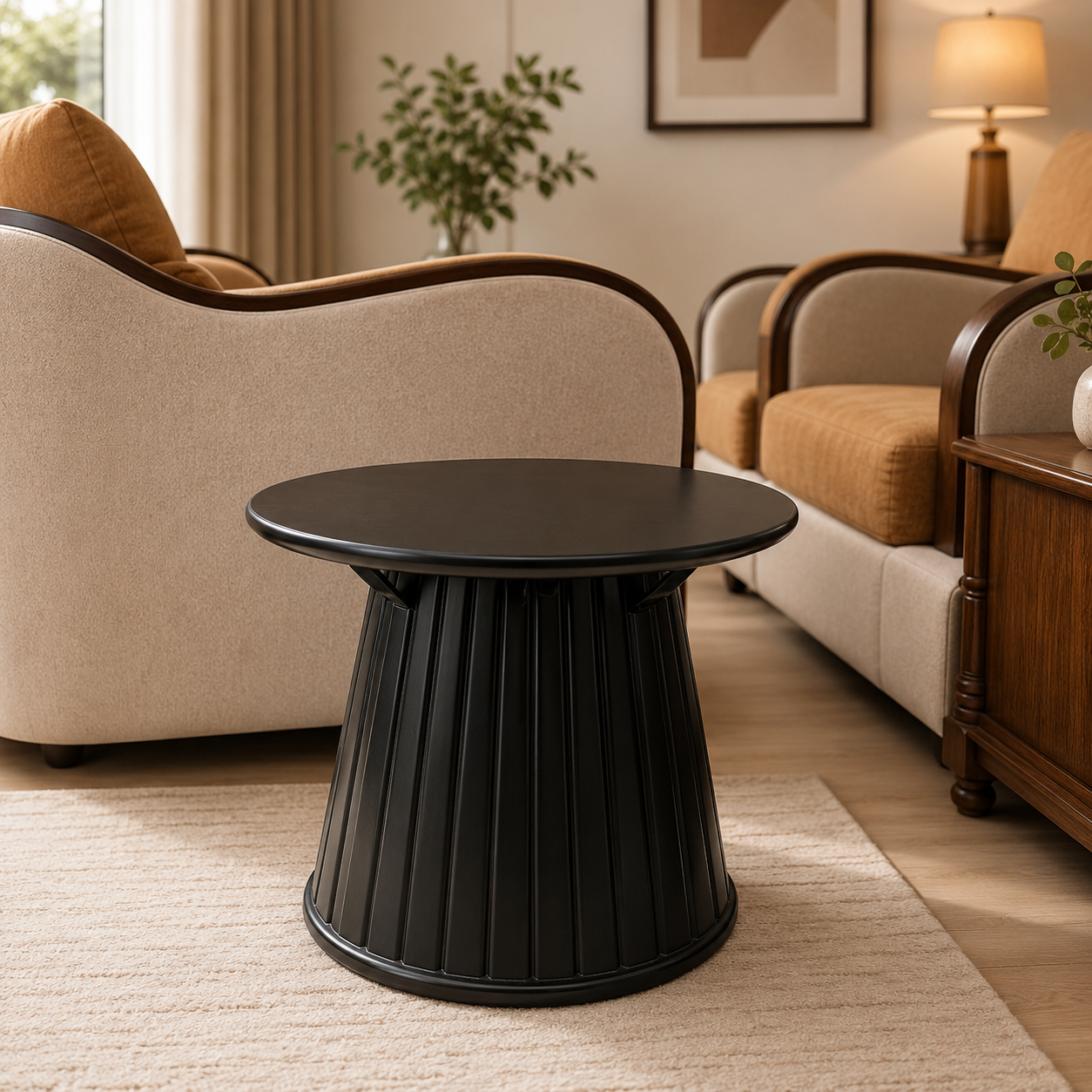 Modern Round Wooden Side Table (Teapoy)