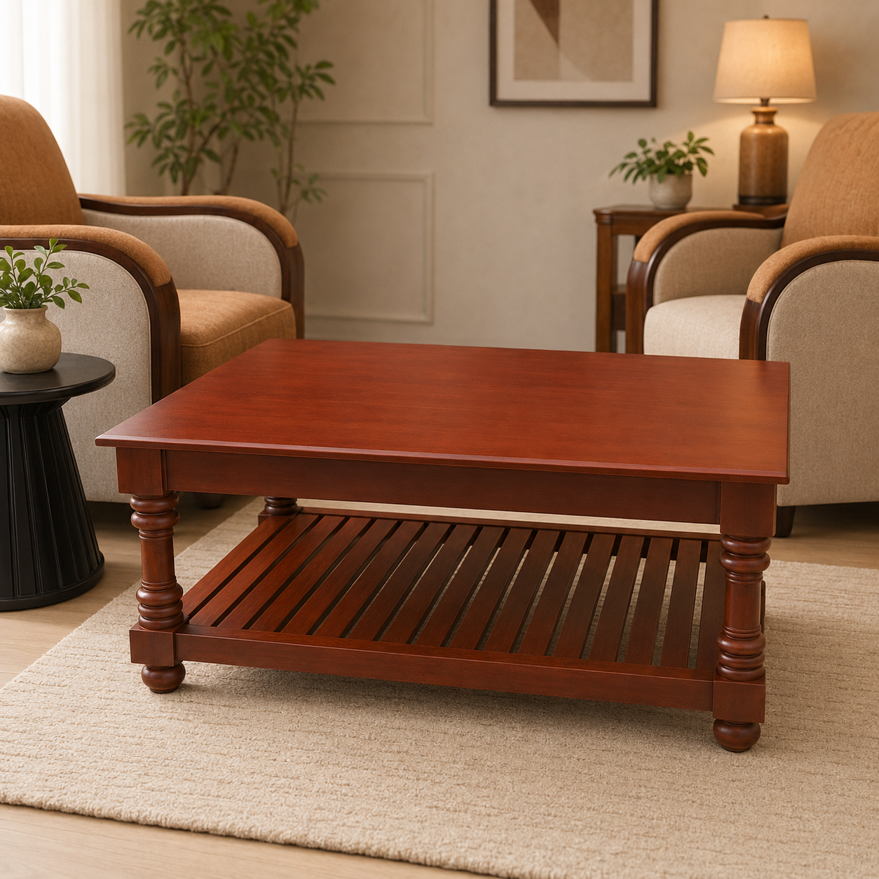 Classic Wooden Coffee Table with Bottom Storage Shelf