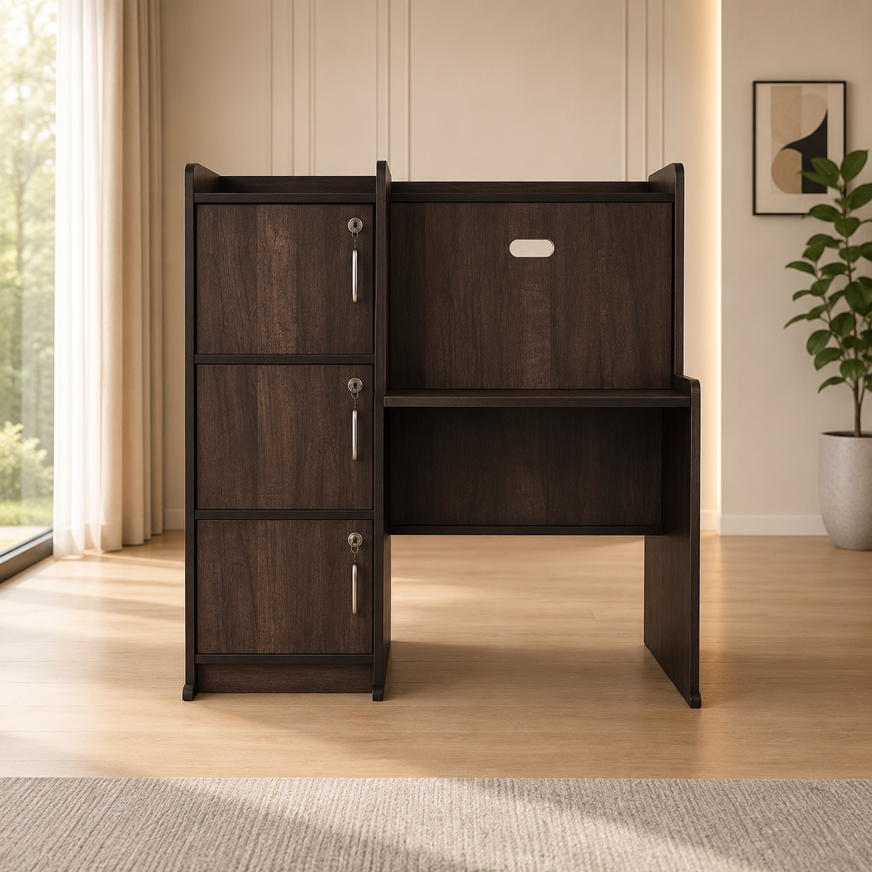 Compact Wooden Study Table with Storage Cabinet