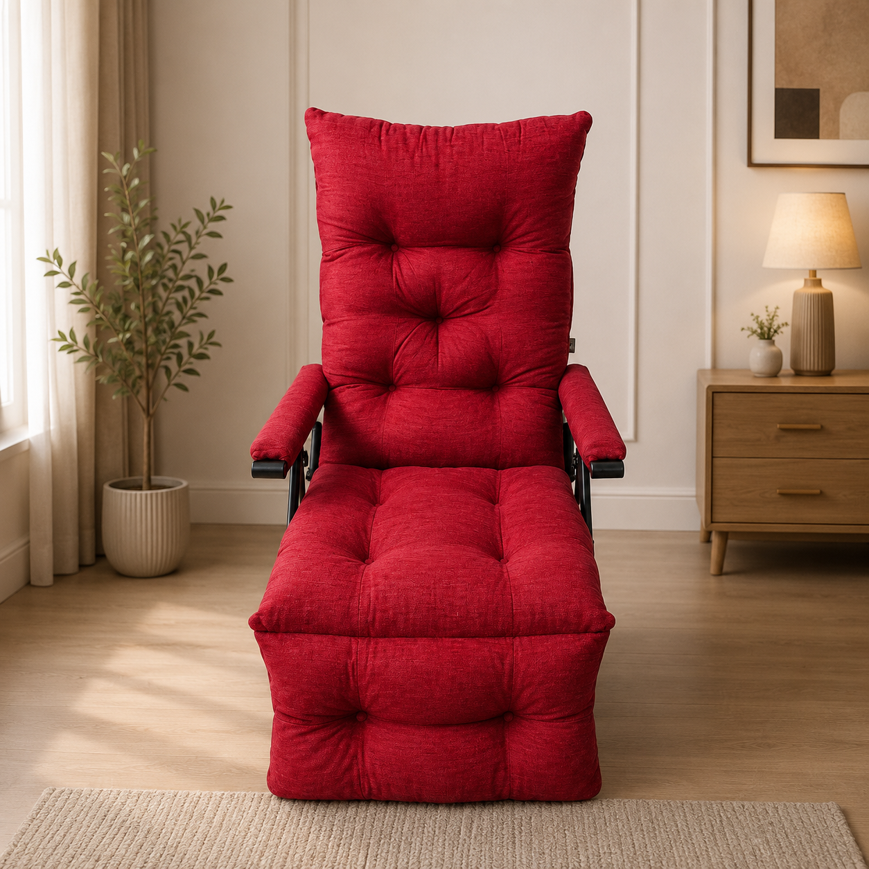 Fabric Recliner Chair with Adjustable Backrest & Footrest